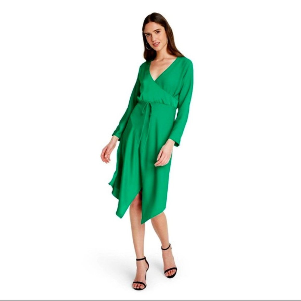 CUSHNIE Emerald Green LS Wrap Dress Sz 8 NWT